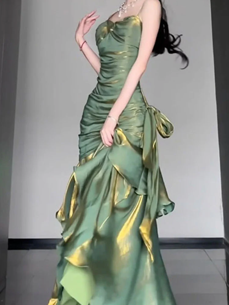 Vintage Mermaid Spaghetti Straps Green Long Summer 18th Birthday Dress Party Dress Birthday Outfits Evening Dresses DH2403 - Deanwangkt