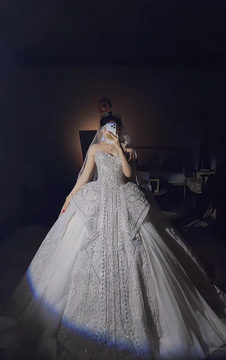 Timeless A-Line Tulle Long Wedding Dresses, Rhinestone White Bridal Gowns, Sleeveless Bridal Dresses DP3979 - Deanwangkt