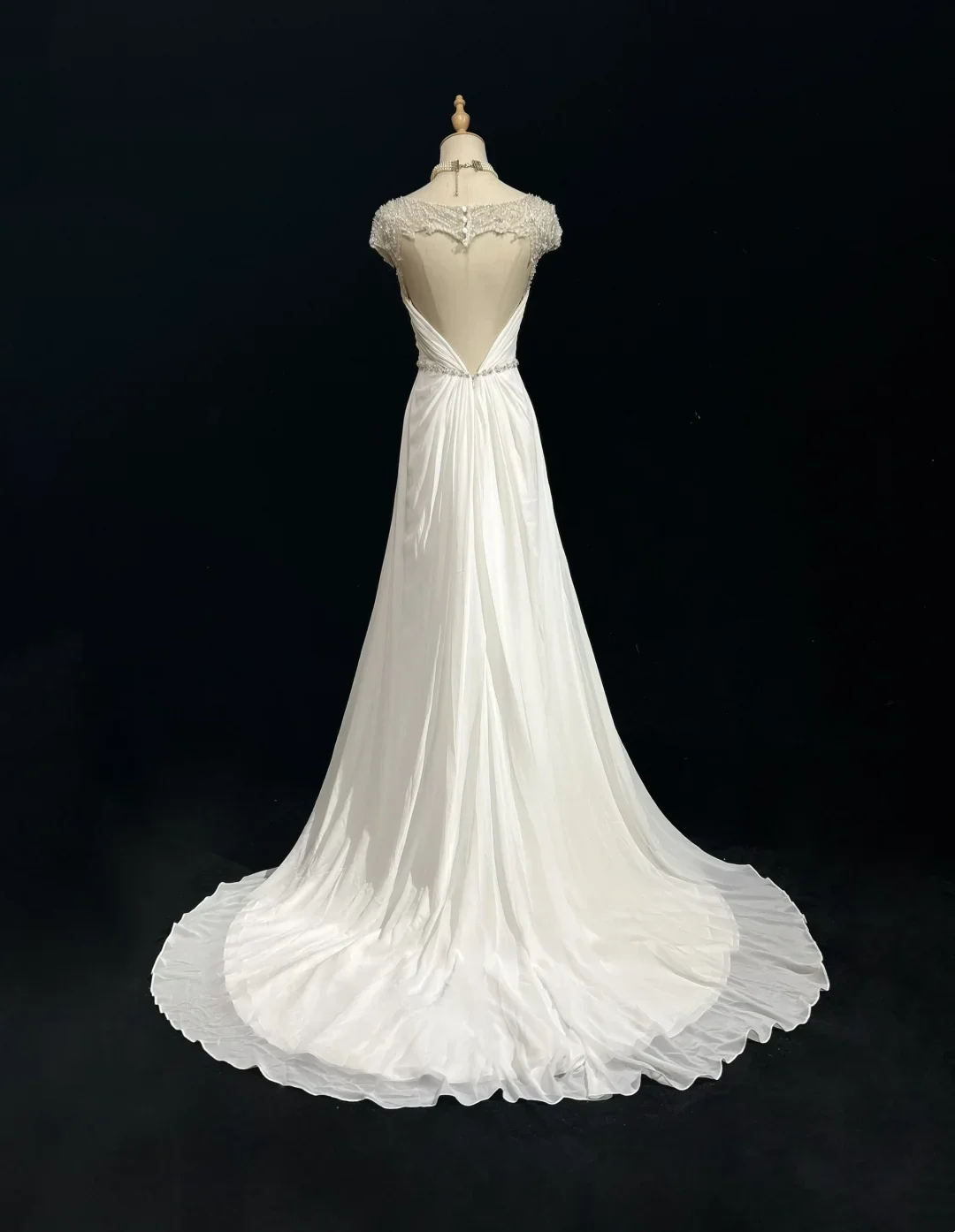 Vintage A line Scoop White Chiffon Long 1940s 1950s Wedding Dresses Elegant Bridal Gowns DH672 - Deanwangkt