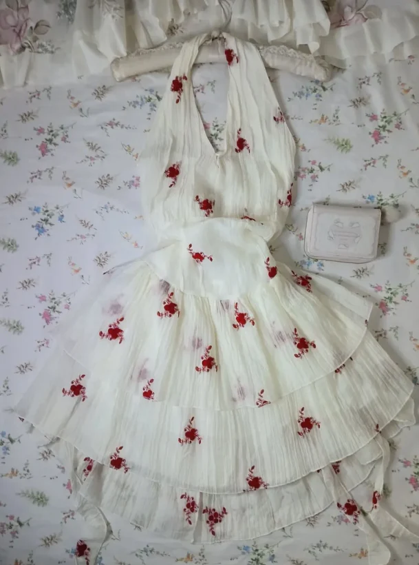 Vintage Halter A-Line Chiffon Birthday Dresses, White Homecoming Dresses DP3174 - Deanwangkt