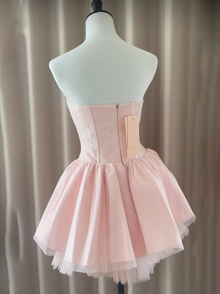 Simple A line Sweetheart Pink Lace Short Homecoming Dress Summer Hoco Dresses Cocktail Dress P1768 - Deanwangkt