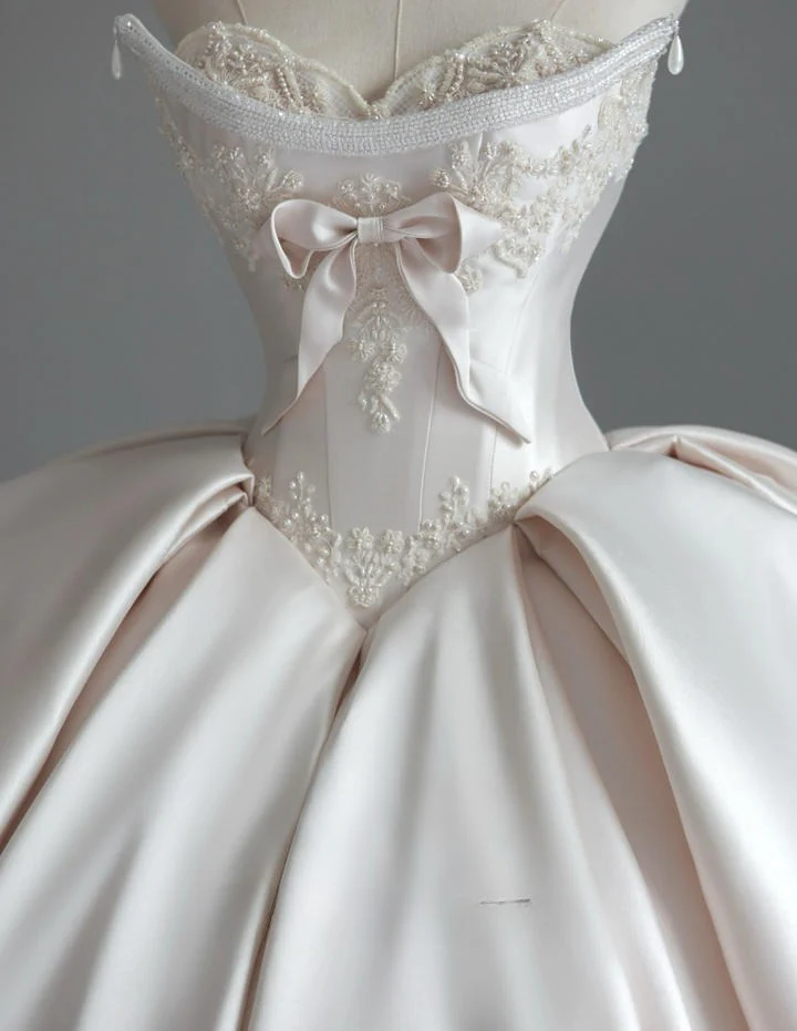 Princess Bridal Dress Ball Gown Sweetheart Sleeveless Satin Light Pink Wedding Dresses Pretty Bridal Gowns DH943 - Deanwangkt