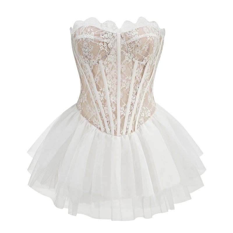 Sexy A line Strapless Lace White Formal Homecoming Dresses 18th Birthday Outfits Graduation Dress Short Mini Hoco Dresses DH2551 - Deanwangkt