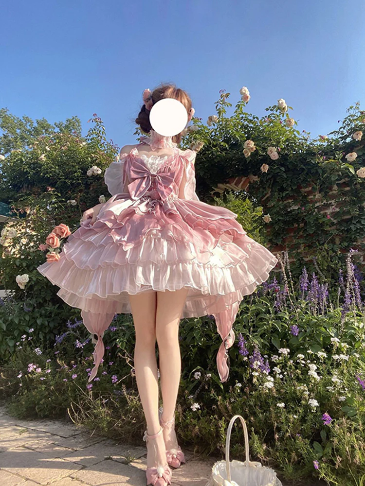 Vintage Ball Gown Pink Tulle 22th Birthday Dress Mini Lolita Dress Short Lolita Outfits DH2446 - Deanwangkt