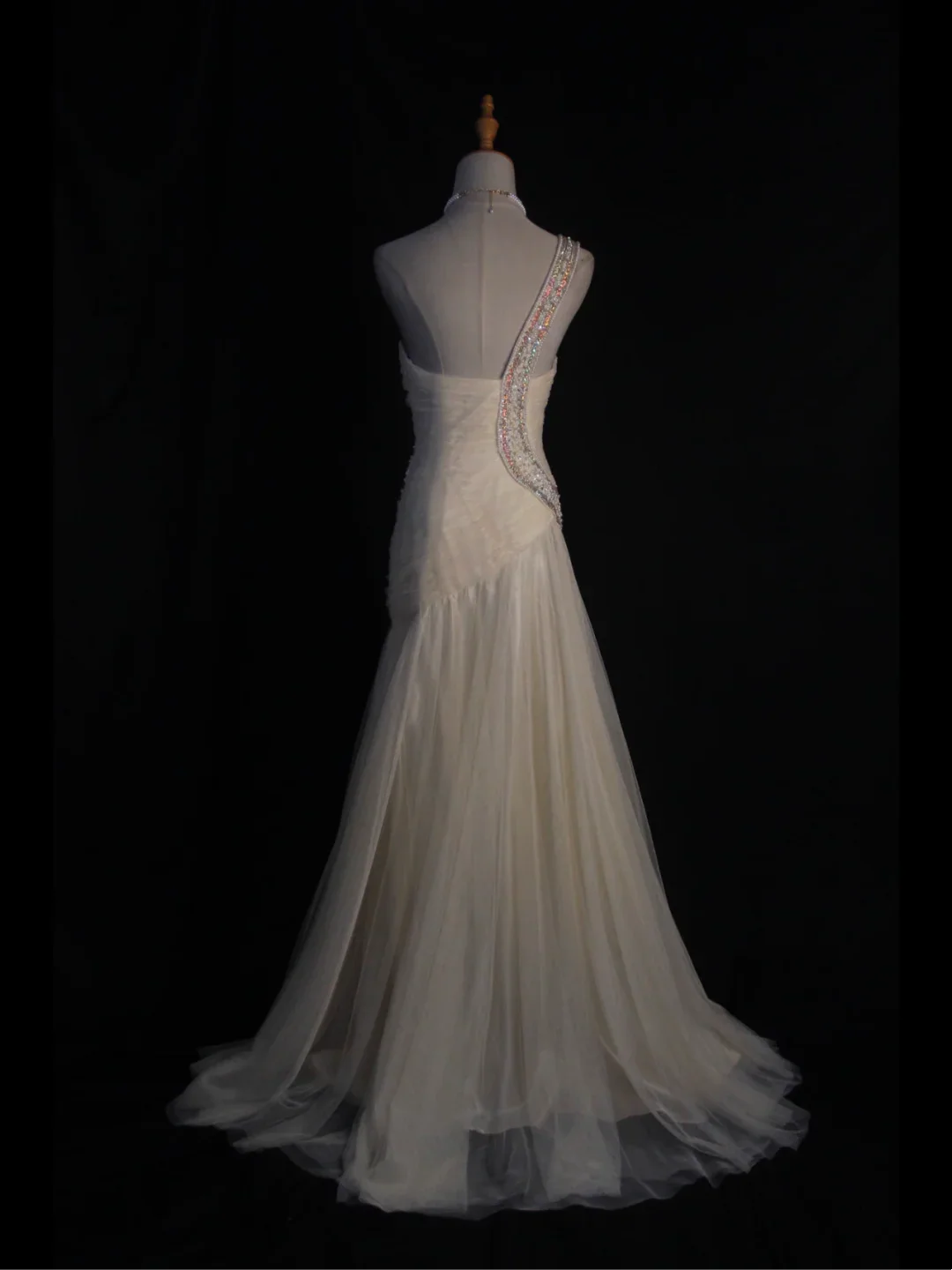 Retro Wedding Dress 1950s 1940s Mermaid One Shoulder White Tulle Long Wedding Dresses Bridal Gowns Elegant Brides Gown DH576 - Deanwangkt