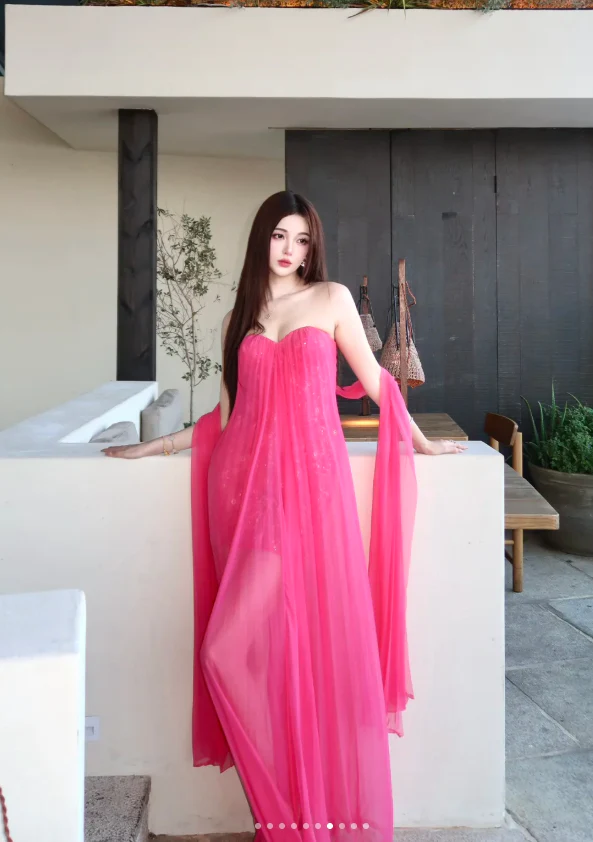 Sexy Sweetheart Neck Sheath Long Prom Dresses Chiffon Fuchsia Evening Dresses DP3373 - Deanwangkt