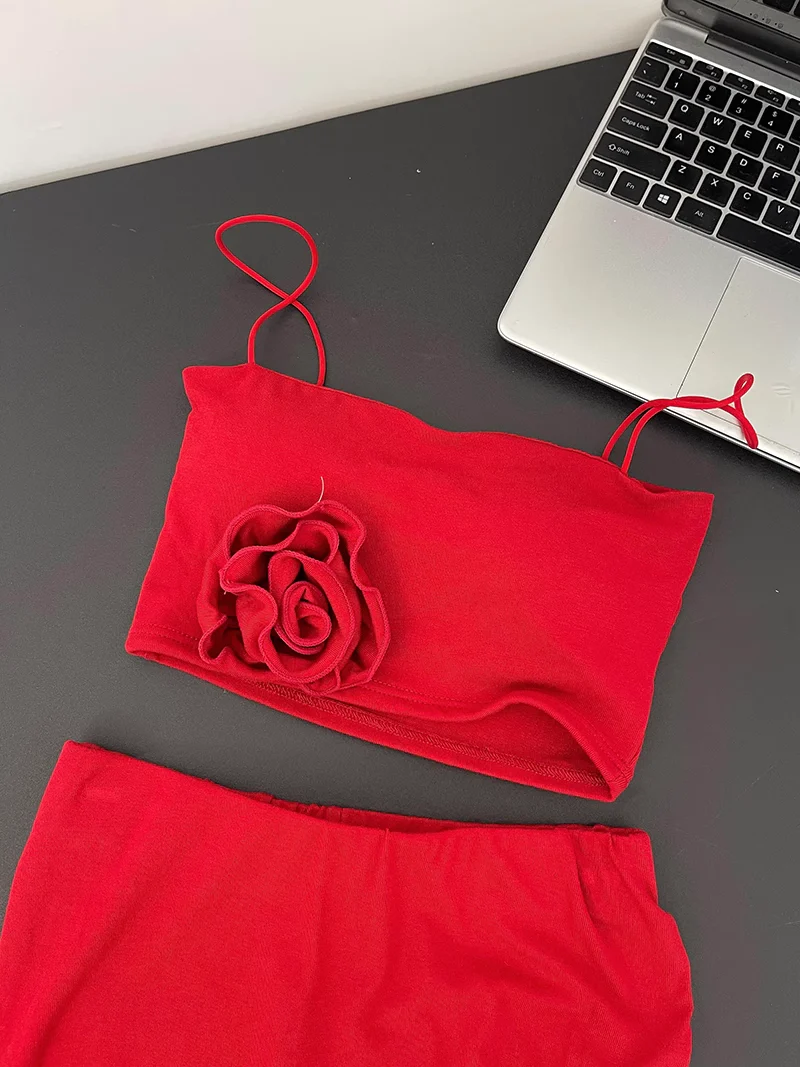 Cute Mermaid Spaghetti Straps 2 Pieces Red Long Summer Dress For Women DP0013 - Deanwangkt