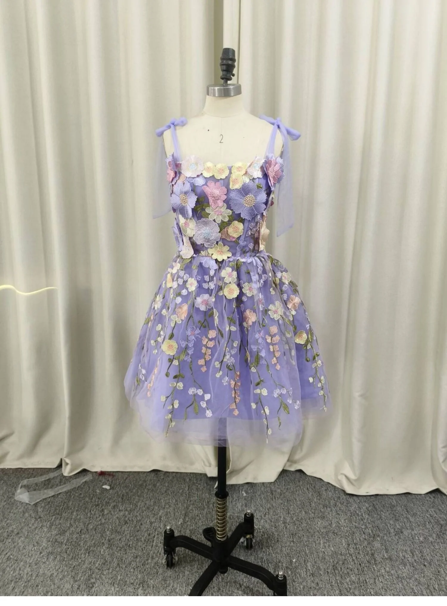 Cute A Line Spaghetti Straps Lilac Tulle Lace Formal Homecoming Dresses 18th Birthday Outfits Graduation Dress Short Mini Hoco Dresses DH2538 - Deanwangkt