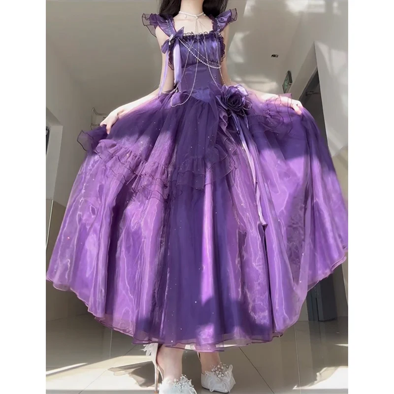 Vintage Ball Gown Off The Shoulder Grape Tulle 22th Birthday Dress Lolita Dress Long Lolita Outfits DH2441 - Deanwangkt