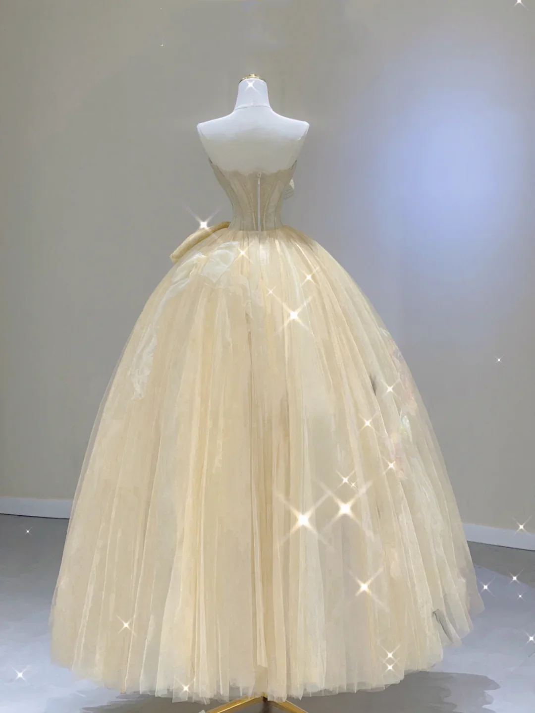 Modest Ball Gown Strapless Yellow Tulle Long Prom Dresses High School Outfits Graduation Dress Evening Dresses DP404 - Deanwangkt