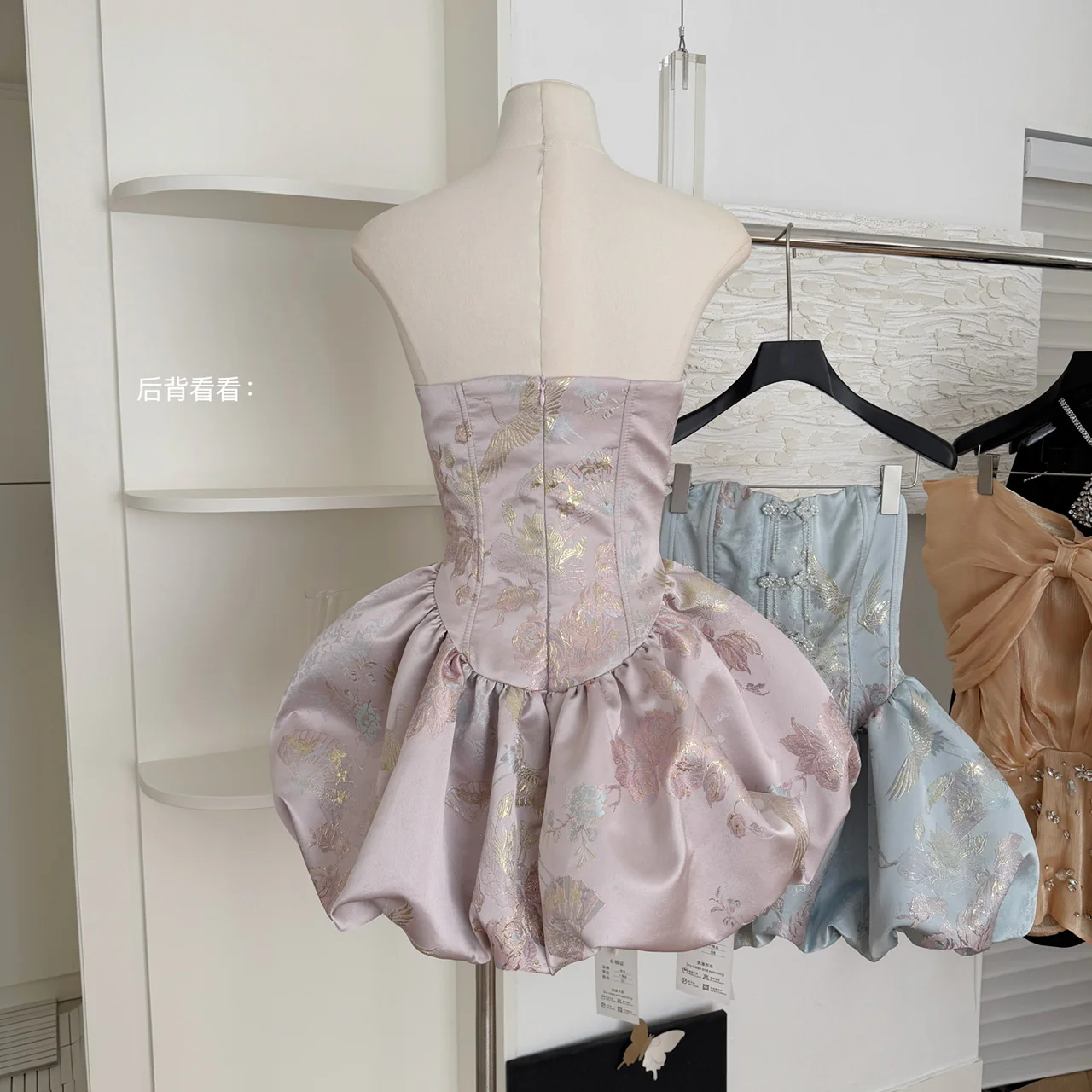 Cute Ball Gown Strapless Satin Floral Pink Short Summer Dress Holiday Party Outfits For Women DP0097 - Deanwangkt