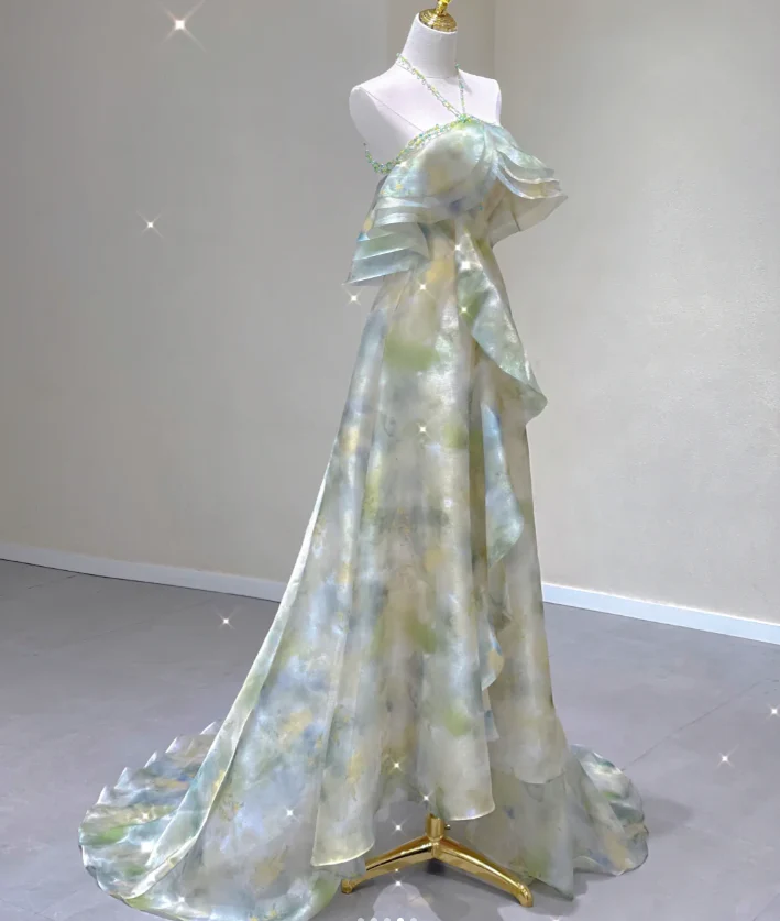 Classy A Line Halter Sleeveless Chiffon High School Evening Dress Long Green Prom Dresses DP427 - Deanwangkt