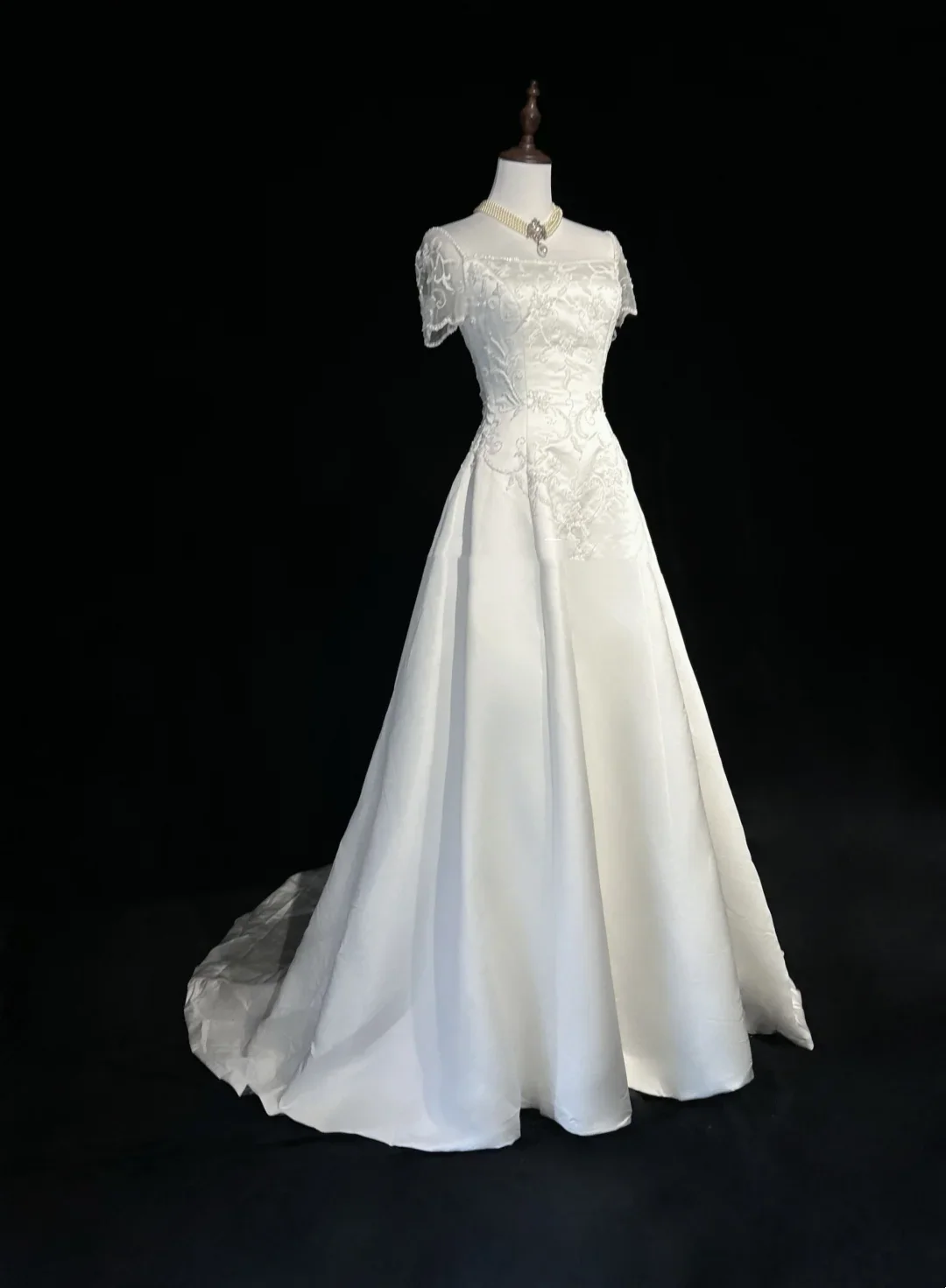 Retro Wedding Dress 1950s 1940s A line Square Neck Satin White Long Wedding Dresses Bridal Gowns Brides Gown DH547 - Deanwangkt