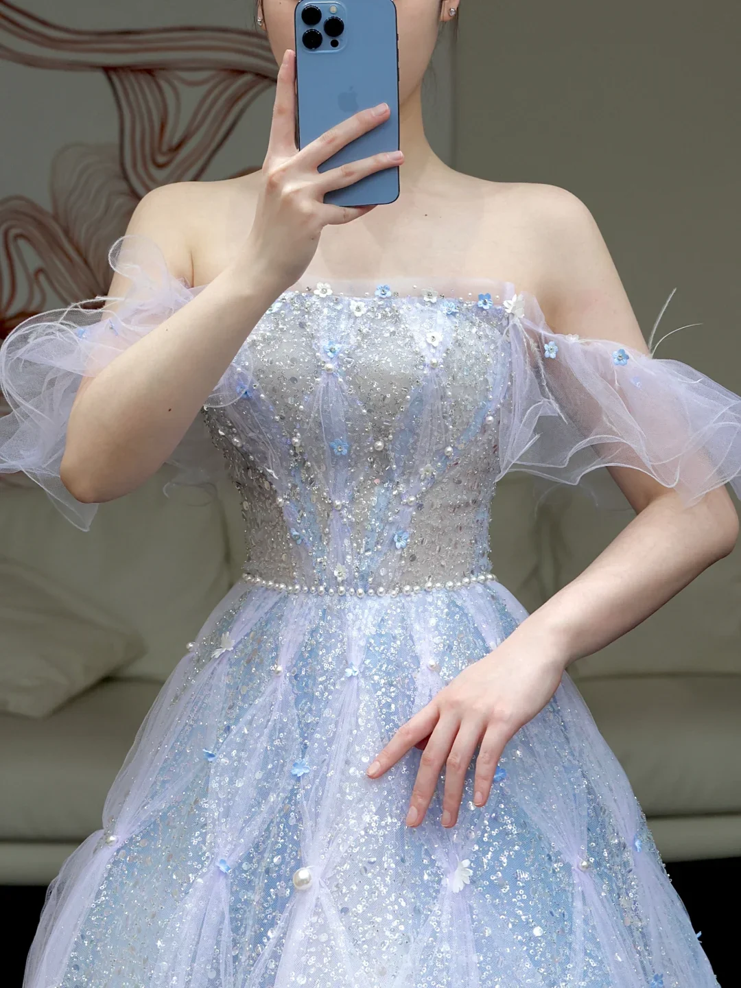 Elegant Glamour Ball Gown Blue Sequin Tulle Long Prom Dress Party Dress Evening Dresses DP876 - Deanwangkt