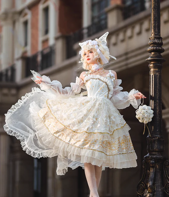 Cute Spaghetti Strap Ball Gown Chiffon Birthday Dress Sweet White Lolita Dresses DP3796 - Deanwangkt