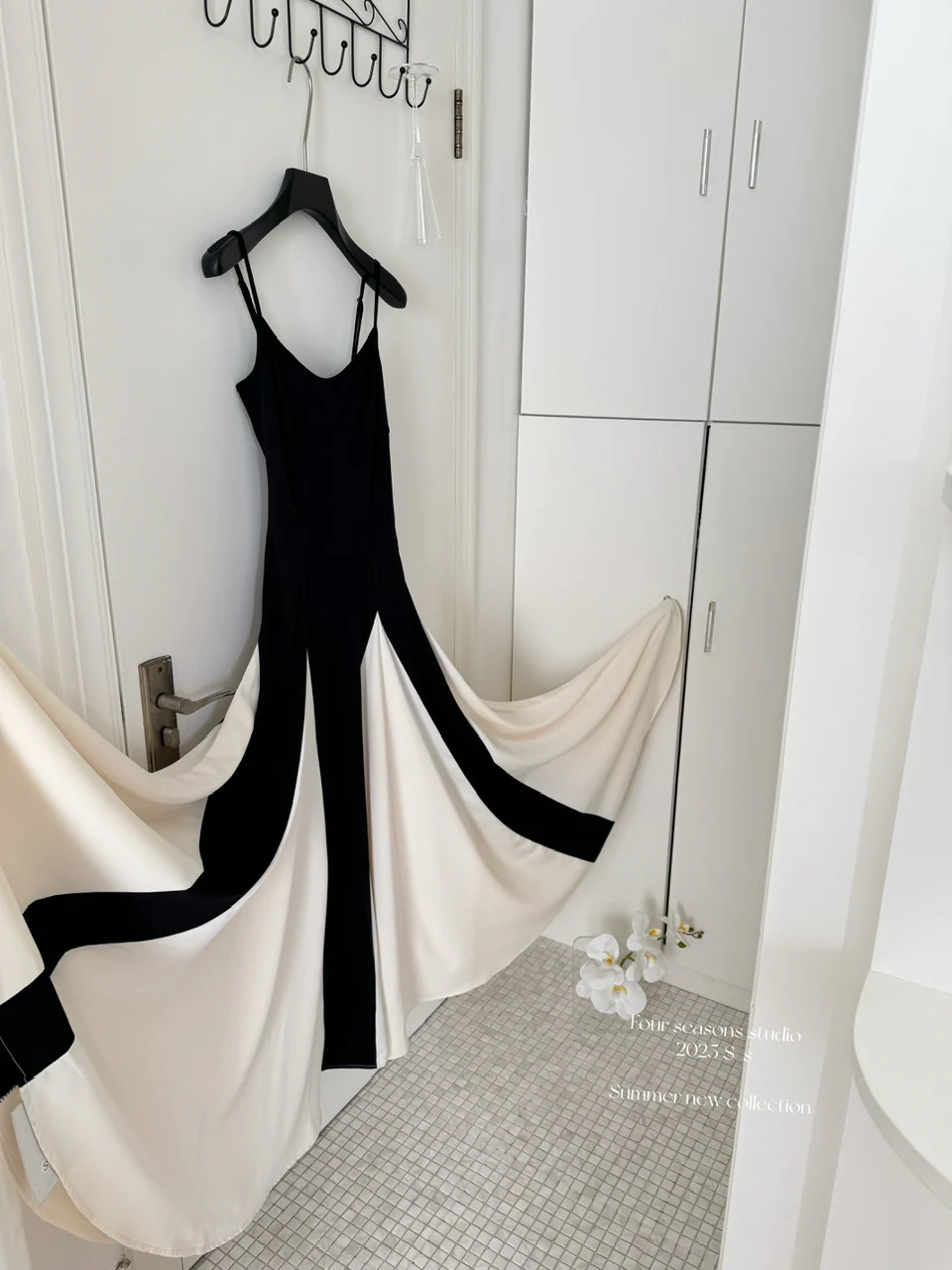 Sexy A line Spaghetti Straps Black Midi Summer Dress Holiday Party Black Birthday Outfits For Women DP0149 - Deanwangkt