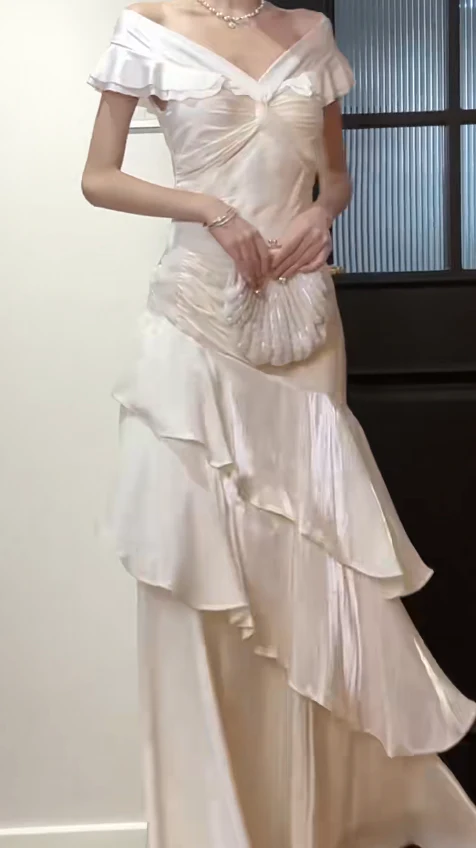 Elegant V-neck Sheath Chiffon Long Prom Dresses White Formal Evening Dresses DP3021 - Deanwangkt