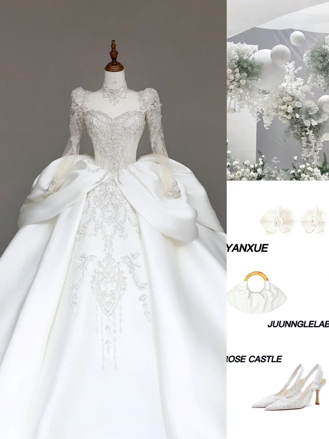 Unique Bridal Gown Ball Gown Sweetheart Long Sleeves White Sequin Wedding Dresses Bridal Gowns DP714 - Deanwangkt