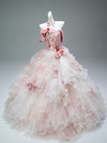 Stunning Off-the-Shoulder Ball Gown Tiered Tulle Flower Long Quinceanera Dress Pink Formal Gowns Vestido De 15 Anos Sweet 16 Dress DP2848 - Deanwangkt