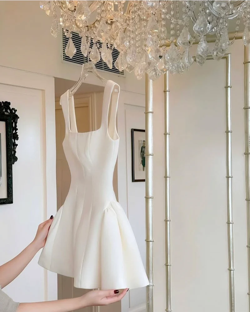 Simple A line Square Neck Black Short Homecoming Dress Summer Hoco Dresses Mini Cocktail Dress DH2472 - Deanwangkt