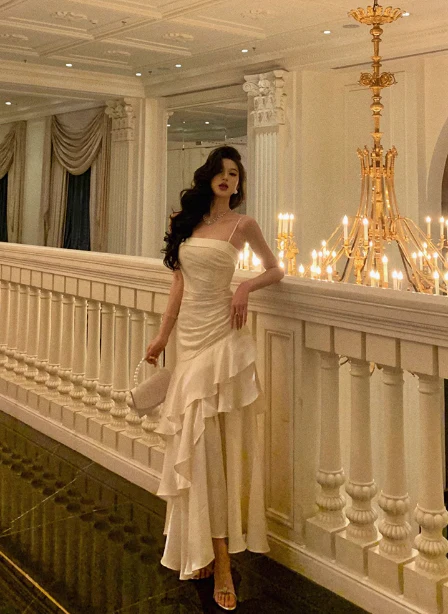 Sexy Mermaid Spaghetti Straps White 21st Birthday Dress Holiday Outfit Birthday Outfits For Women DP0194 - Deanwangkt