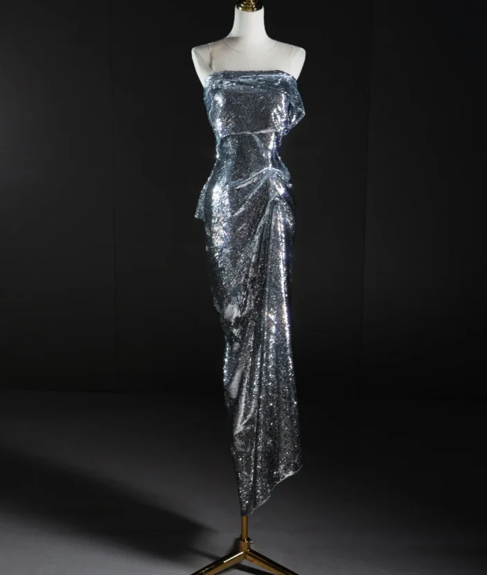 Pretty Mermaid Strapless Sleeveless Sequin Long Silver Prom Dresses Simple Evening Dresses DP463 - Deanwangkt