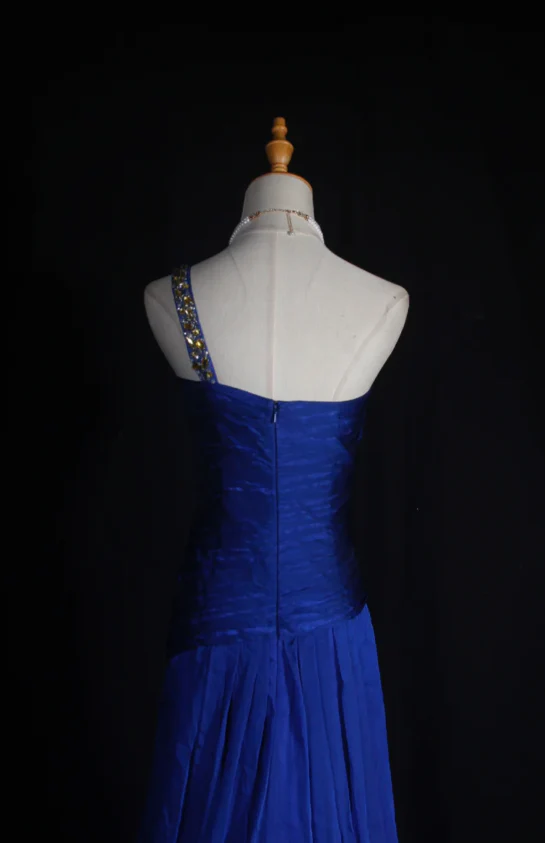 Gorgeous Sheath Royal Blue Long Prom Dresses One-shoulder Sleeveless Evening Dresses Chiffon Royal Blue Formal Dresses DP3818 - Deanwangkt