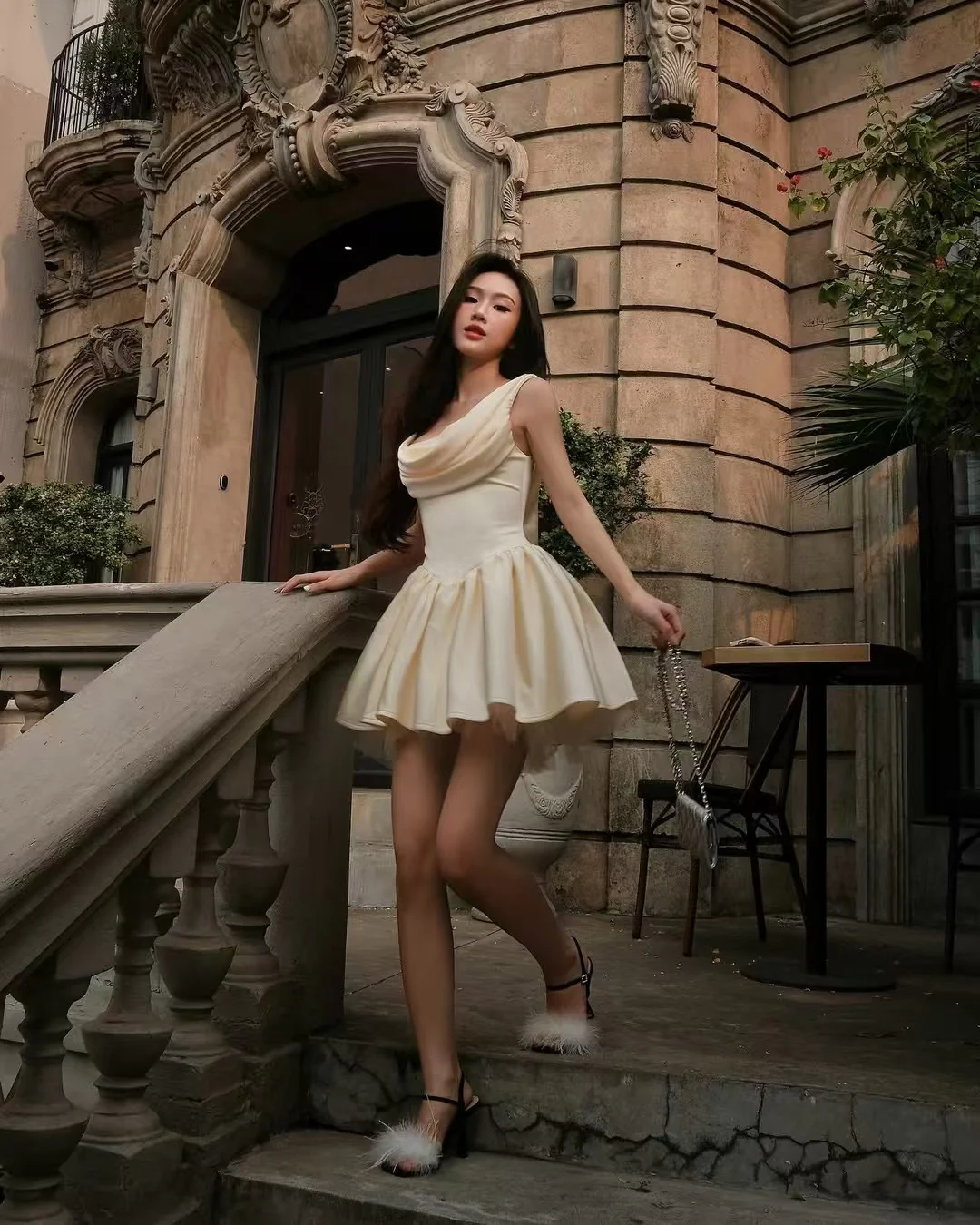 Pretty A line Square Neck Champagne Satin Formal Homecoming Dresses Short 16th Birthday Outfits Graduation Dress Mini Cocktail Dresses DH2466 - Deanwangkt