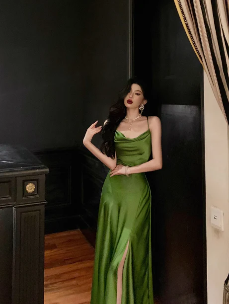 Sexy A line Spaghetti Straps Green Slit 21st Birthday Dress Holiday Party Birthday Outfits For Women DP0179 - Deanwangkt