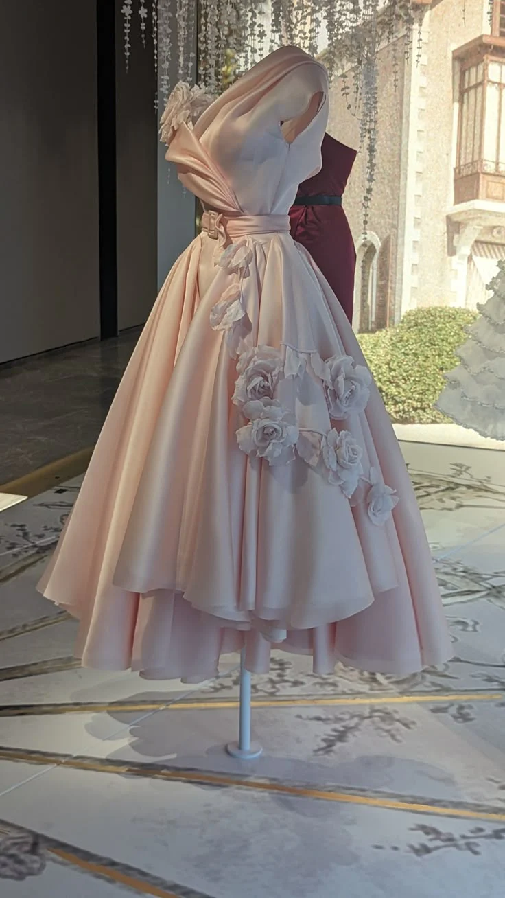 Vintage Ball Gown V Neck Pink Satin Prom Dress Party Dress Graduation Dresses W0304 - Deanwangkt