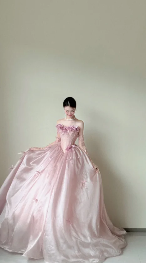 Elegant Strapless Ball Gown Tulle Long Prom Dresses, Pink Formal Evening Dresses DP3119 - Deanwangkt