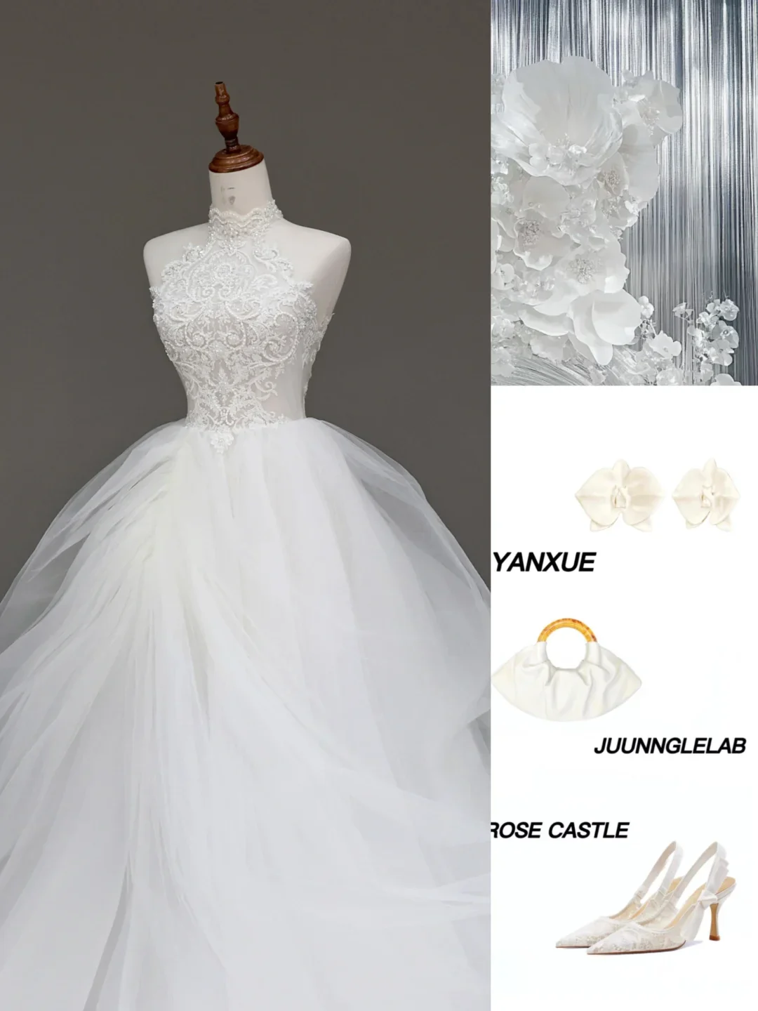 Unique Bridal Gown Ball Gown High Neckline Sleeveless Tulle White Wedding Dresses Bridal Gowns DP693 - Deanwangkt