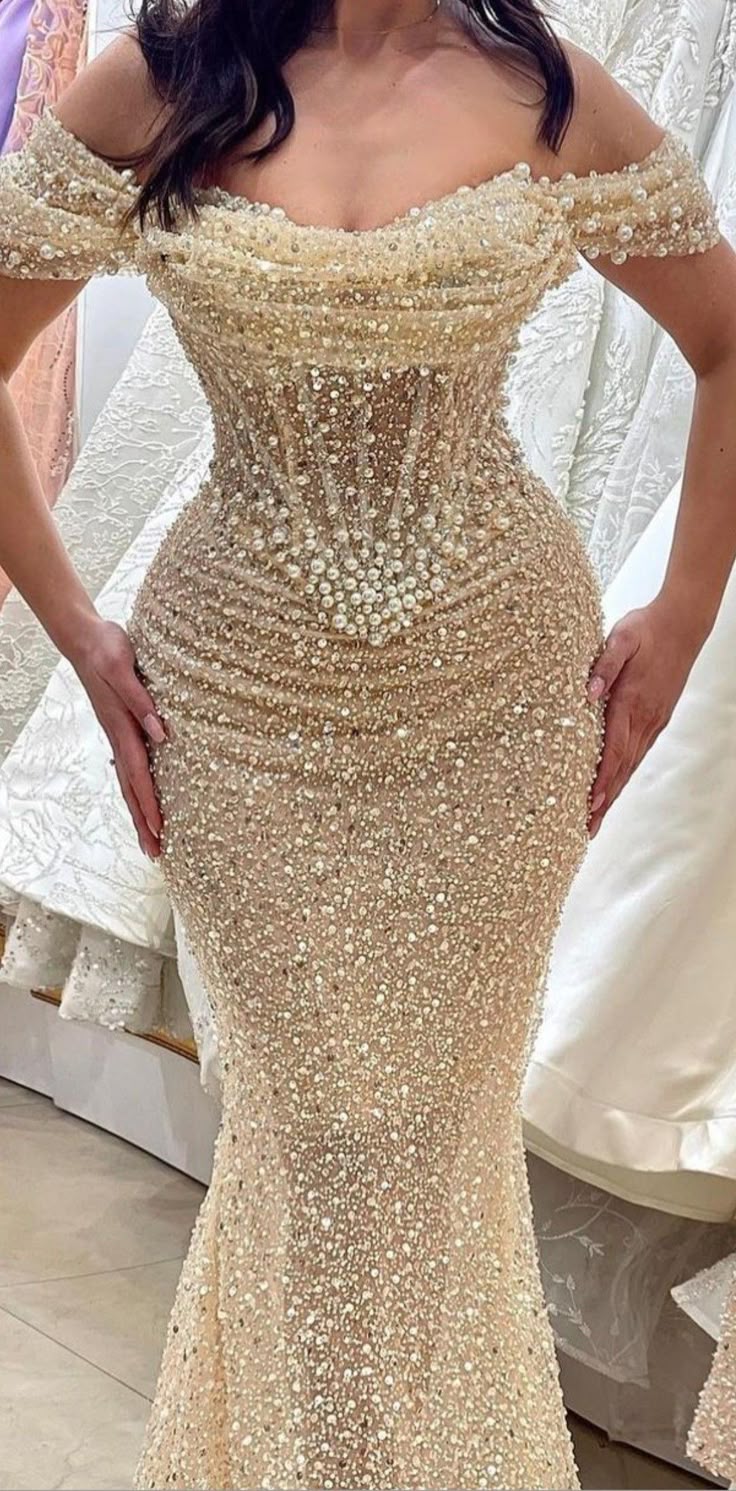 Sparkly Mermaid Off The Shoulder Sequin Gold Long Evening Party Gowns Evening Dress Special Formal Dresses Prom Dress DH2357 - Deanwangkt