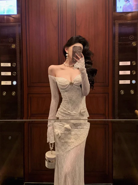 Classy Mermaid White Lace Off The Shoulder 18th Birthday Dress Party Gown 18th Birthday Outfits Birthday Dress Ideas For Women DP573 - Deanwangkt