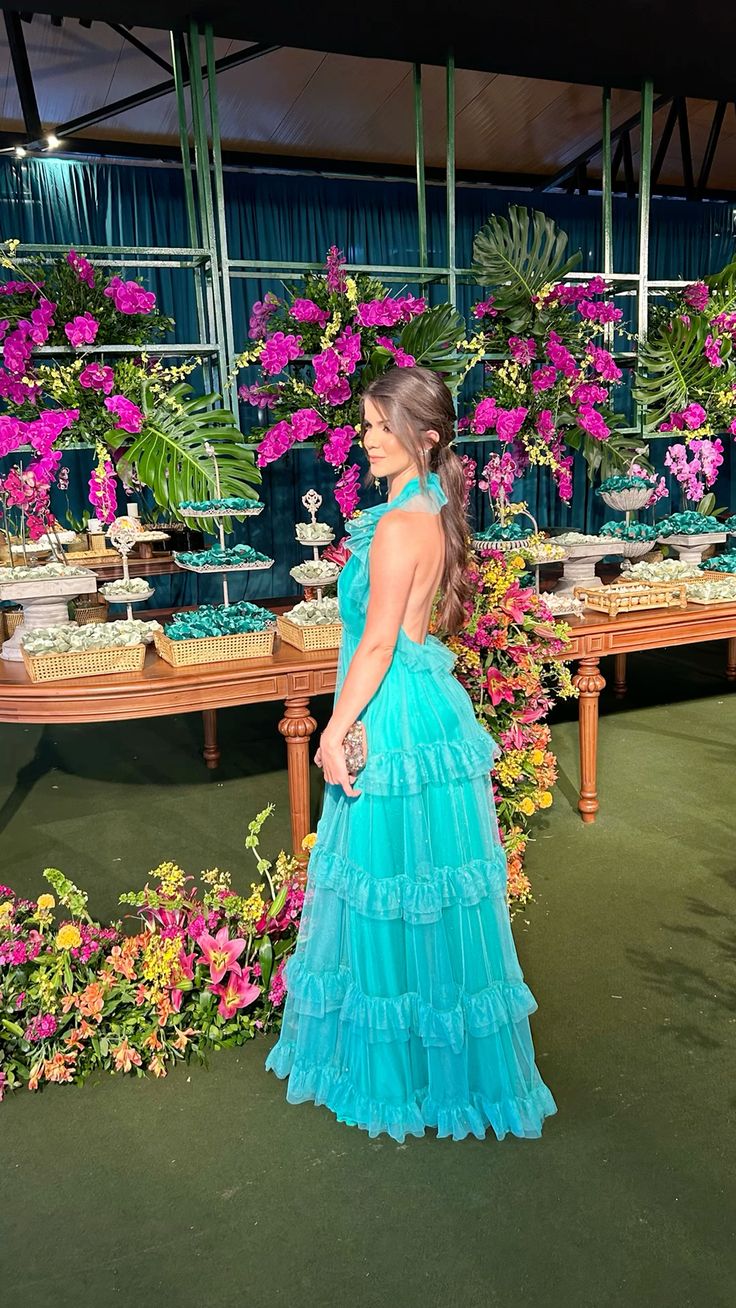 Classy A line Hater Blue Long Formal Prom Gown Summer Wedding Guest Dress Bridal Guest Dresses Wedding Outfits For Guest DH134 - Deanwangkt