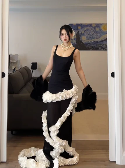 Glam Sheath Black Long Prom Dresses Sleeveless Black Evening Dresses DP3925 - Deanwangkt