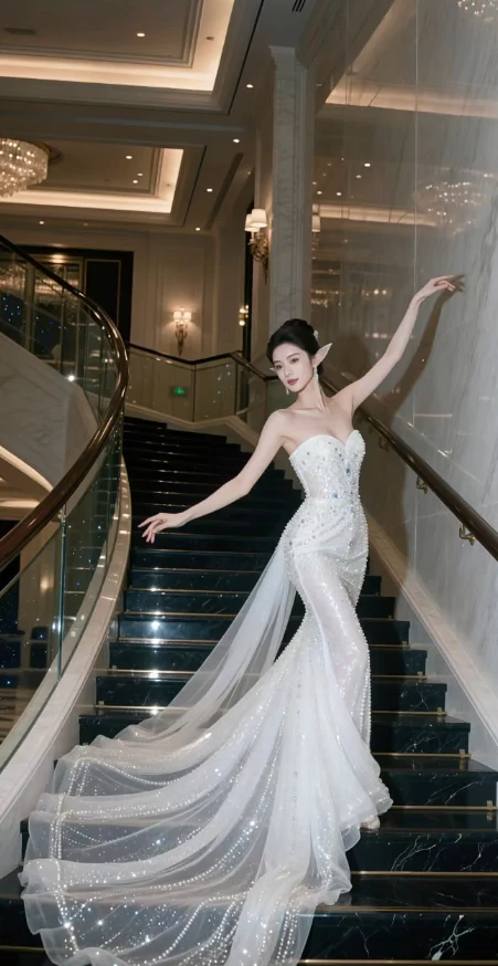 Gorgeous Sheath Train Wedding Dresses, Sleeveless White Bridal Dresses, Beaded Tulle Bridal Gowns DP3940 - Deanwangkt
