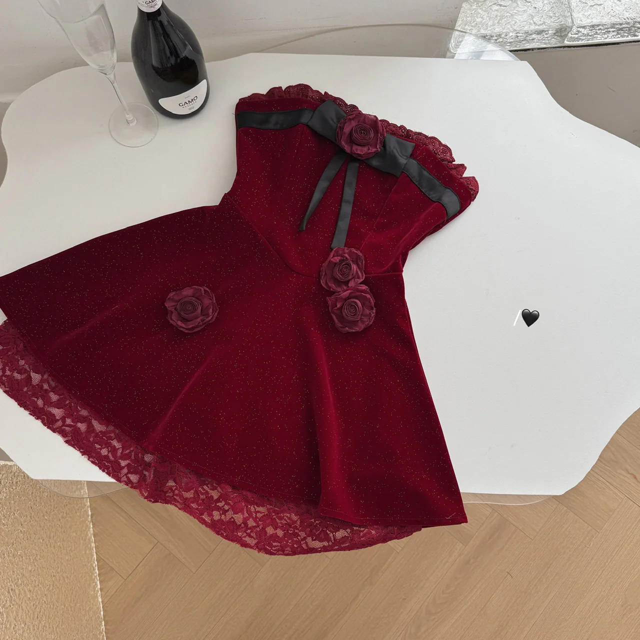 Sexy A line Strapless Summer Burgundy Velvet Dress Holiday Party Outfits For Women DP0028 - Deanwangkt