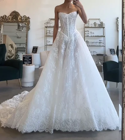 Modest Bridal Gown Ball Gown Strapless White Lace Long Summer Autumn Wedding Dresses Elegant Bridal Gowns DH853 - Deanwangkt