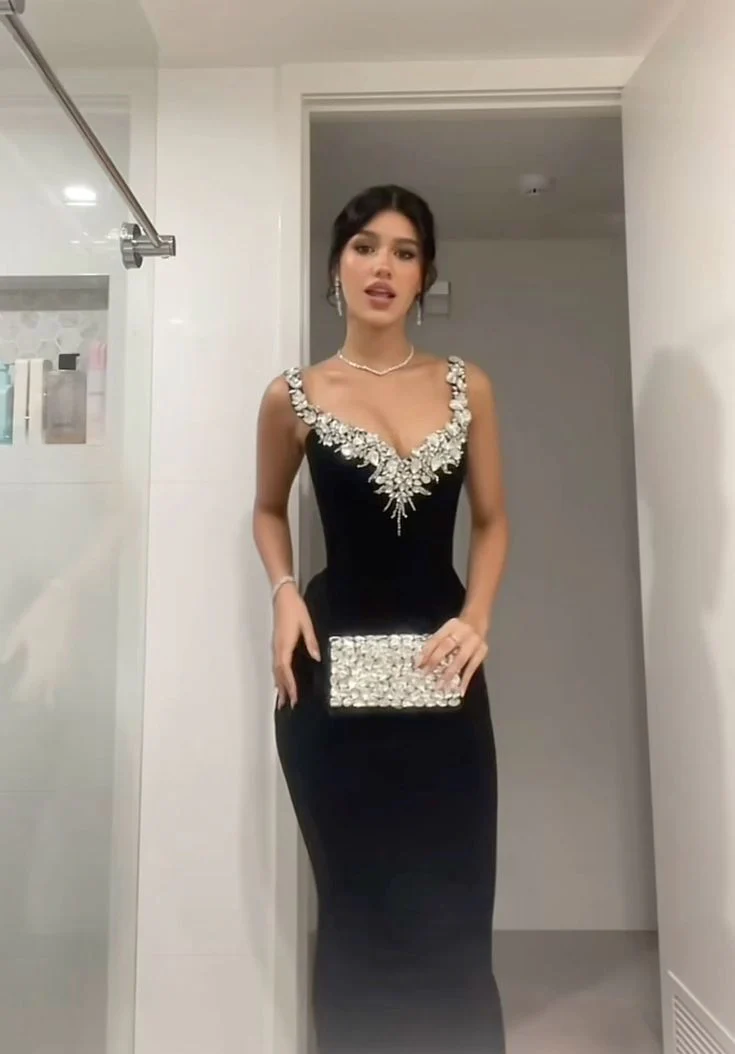 Modest Mermaid Straps Sequin Long Black Evening Party Gowns Evening Dress Special Formal Dresses Prom Dress DH2312 - Deanwangkt