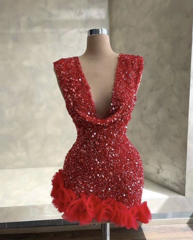 Cute Sheath V Neck Sequin Red Short Homecoming Dress Summer Middle School Formal Hoco Dresses Cocktail Dress Birthday Outfit W0579 - Deanwangkt