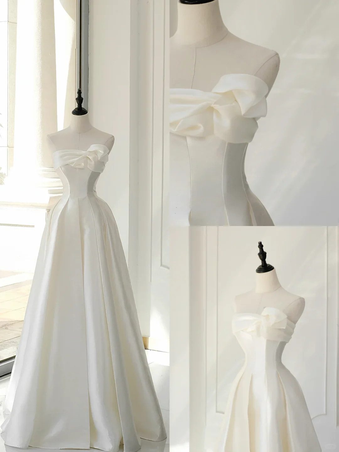 Timeless Bridal Gown A line Strapless Satin White Wedding Dresses Elegant Bridal Gowns DH895 - Deanwangkt