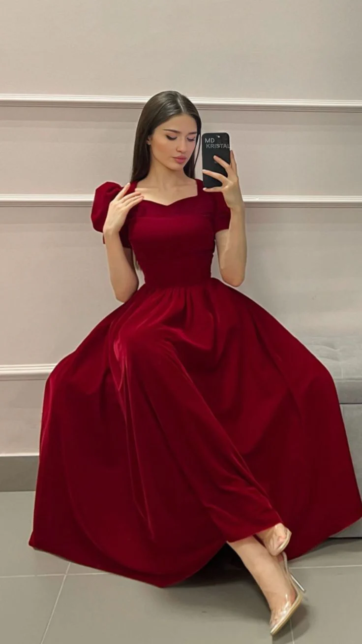 Fancy A Line Sweetheart Short Sleeves Burgundy Long Evening Dress Party Gowns Evening Special Formal Dresses Prom Dress DH197 - Deanwangkt