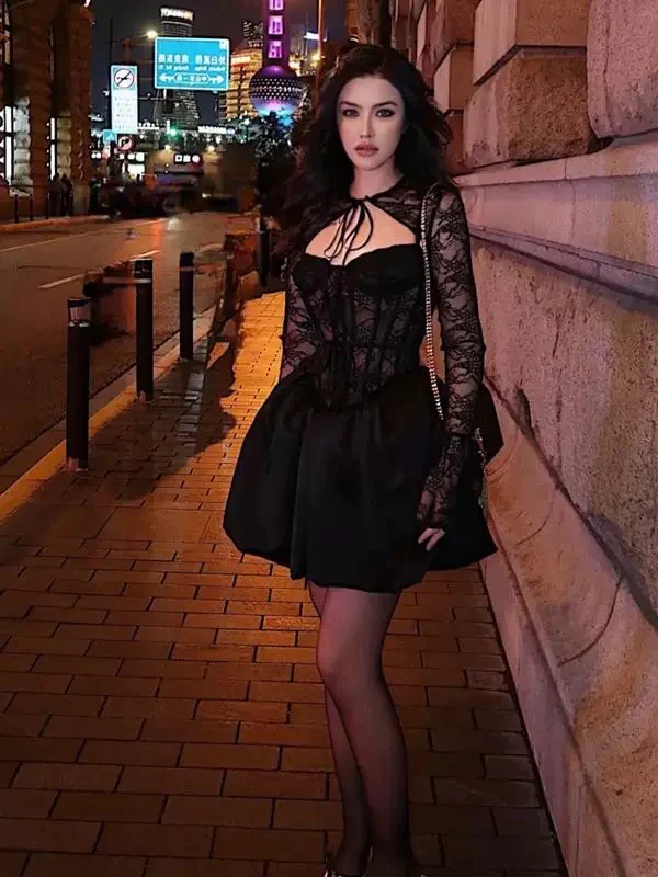 Trendy Ball Gown Spaghetti Straps Black Lace Formal Short 8th Grade Homecoming Dress Summer Middle School Hoco Dresses Birthday Outfits W918 - Deanwangkt