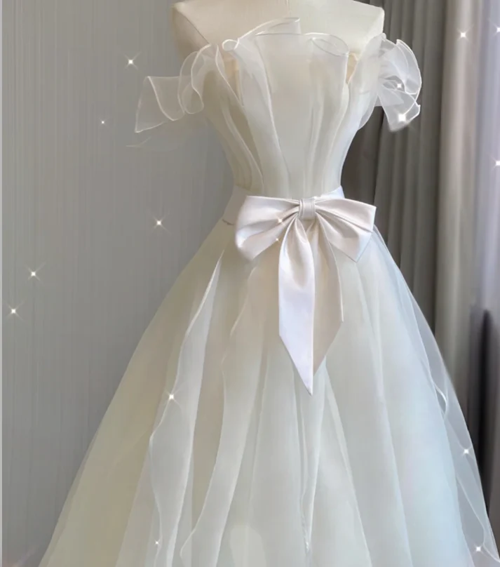 Timeless Ball Gown Strapless Long Tulle White Summer Wedding Dresses Brides Dress DP417 - Deanwangkt