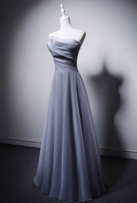 Elegant Light Gray Blue Strapless Long Evening Gowns A-Line 18th Birthday Dress Tulle Graduation Prom Dresses DH2750 - Deanwangkt