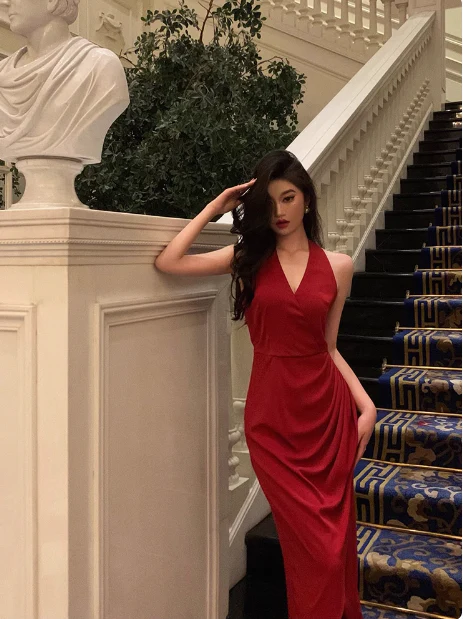 Elegant Glamour Mermaid Halter Red Prom Dress Party Dress Evening Dresses DP1640 - Deanwangkt