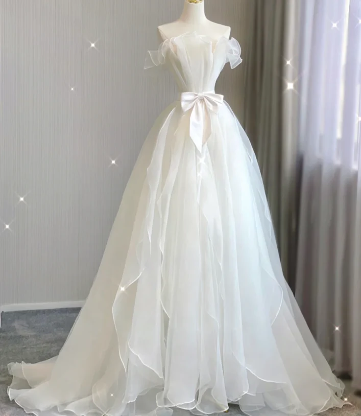 Timeless Ball Gown Strapless Long Tulle White Summer Wedding Dresses Brides Dress DP417 - Deanwangkt