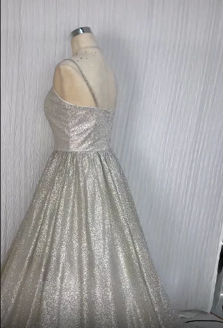 Unique Bridal Dress A line Spaghetti Straps White Sequin Long Wedding Dresses Simple Bride Dress Bridal Gowns DH1511 - Deanwangkt