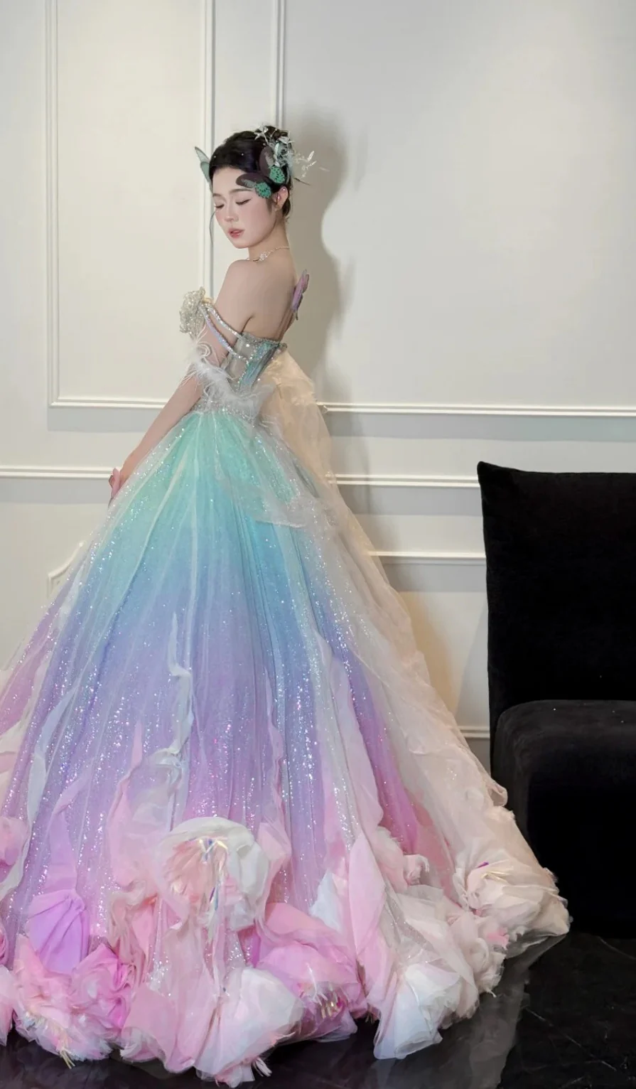 Gorgeous Off-the-shoulder A-line Tulle Beaded Long Prom Dresses, Formal Evening Dresses in Colorful DP3010 - Deanwangkt
